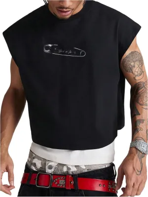 GORGLITTER Men's Dolman Sleeve Crop Vest Top Crewneck Loose Pullover Tank Tops
