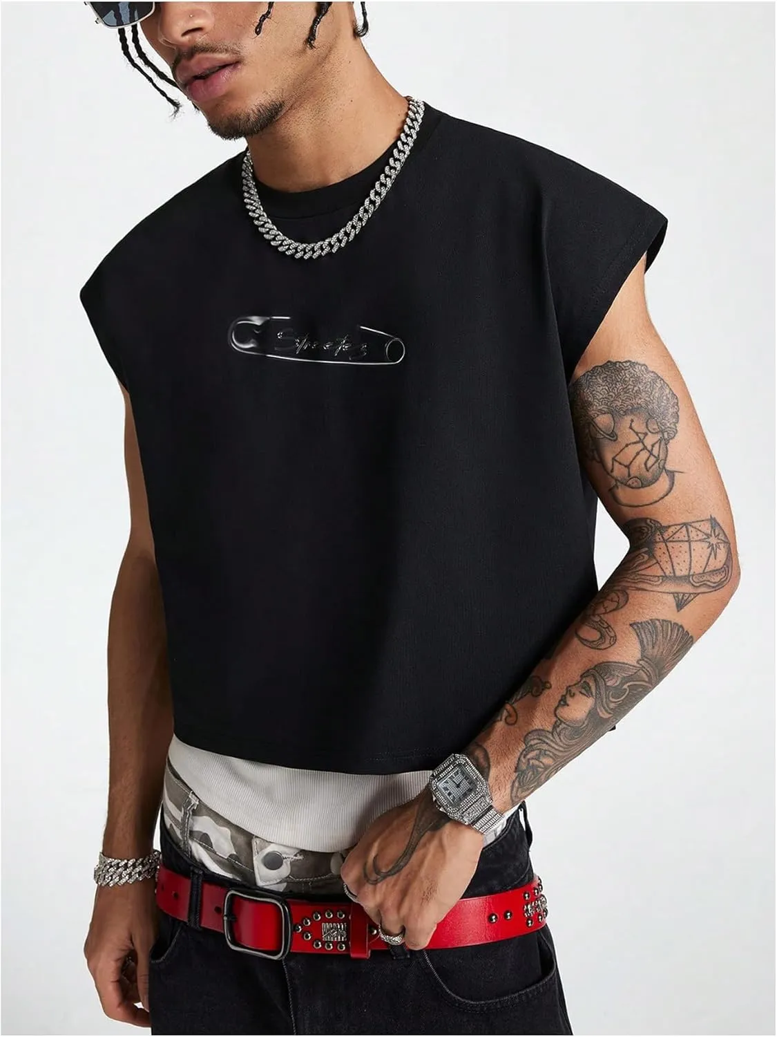 GORGLITTER Men's Dolman Sleeve Crop Vest Top Crewneck Loose Pullover Tank Tops