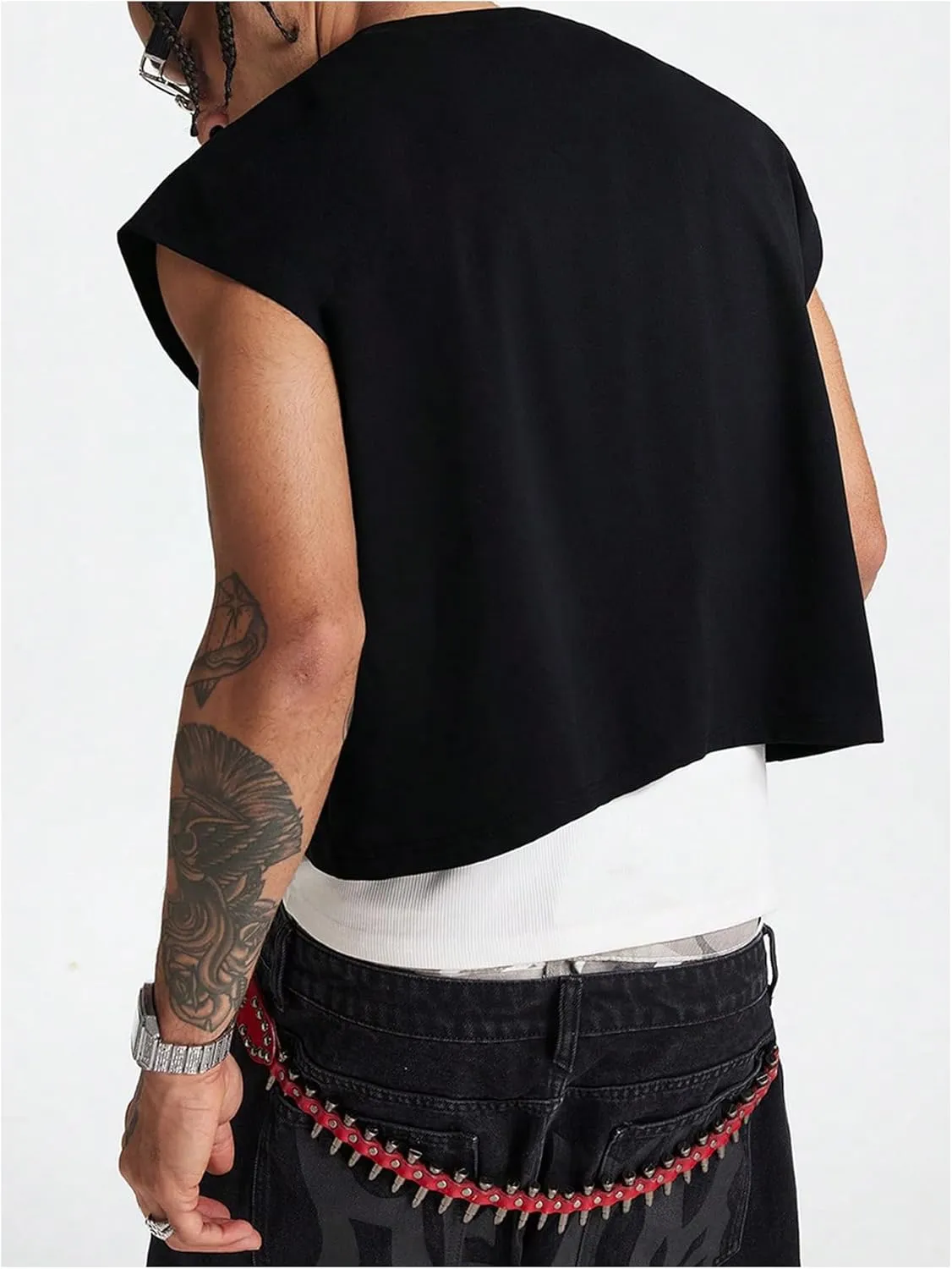 GORGLITTER Men's Dolman Sleeve Crop Vest Top Crewneck Loose Pullover Tank Tops