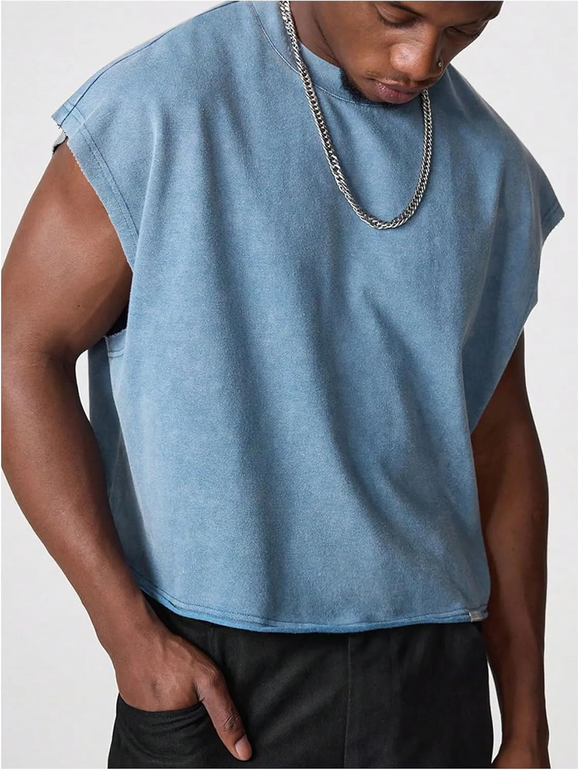 GORGLITTER Men's Dolman Sleeve Crop Vest Top Crewneck Loose Pullover Tank Tops