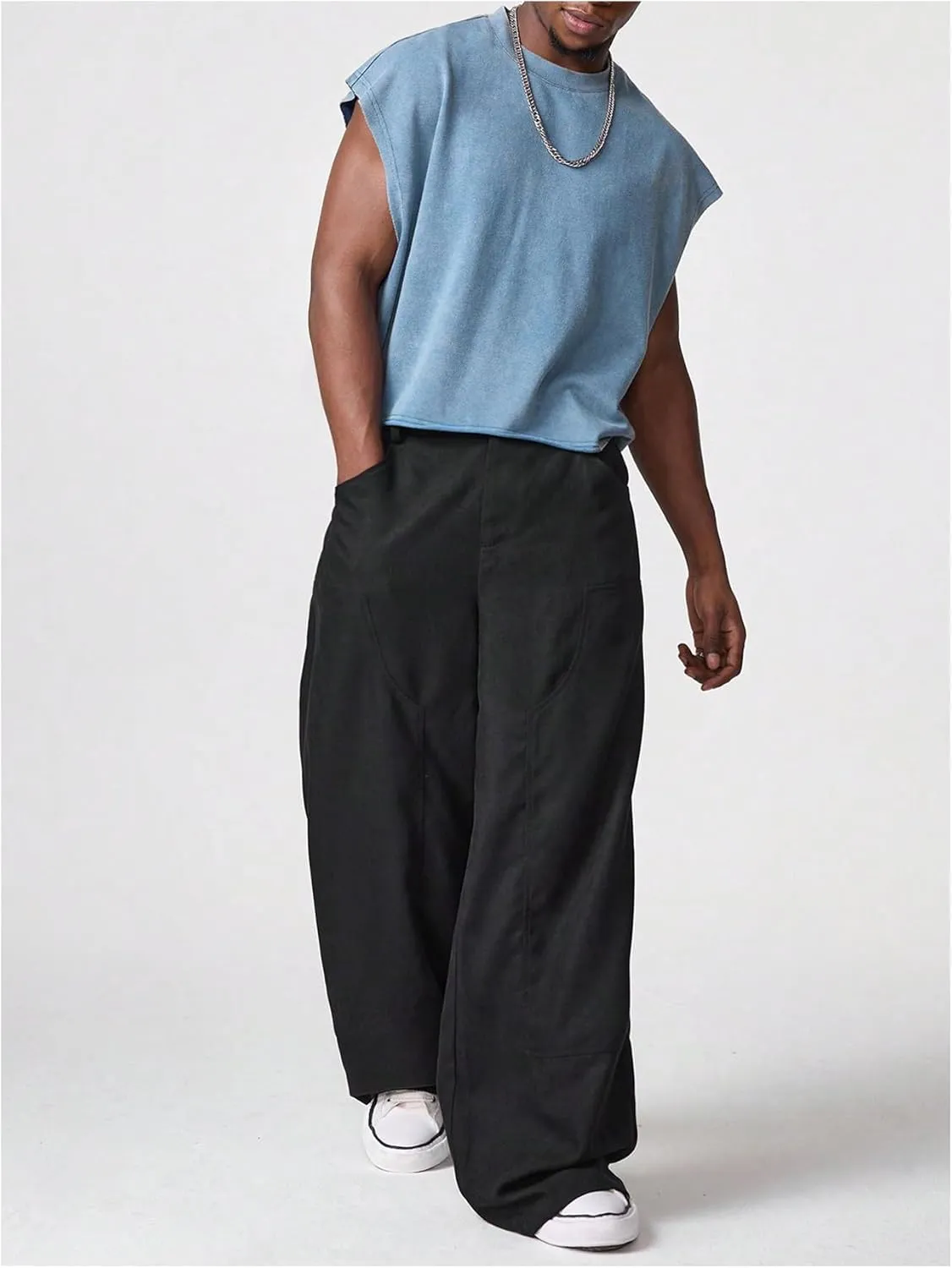 GORGLITTER Men's Dolman Sleeve Crop Vest Top Crewneck Loose Pullover Tank Tops