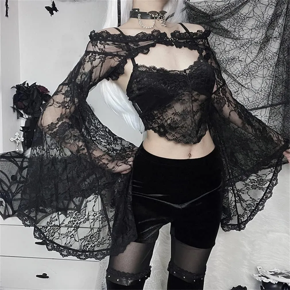 Goth Lace Shrug Fashion Trendy Crop Top Shrugs for Women