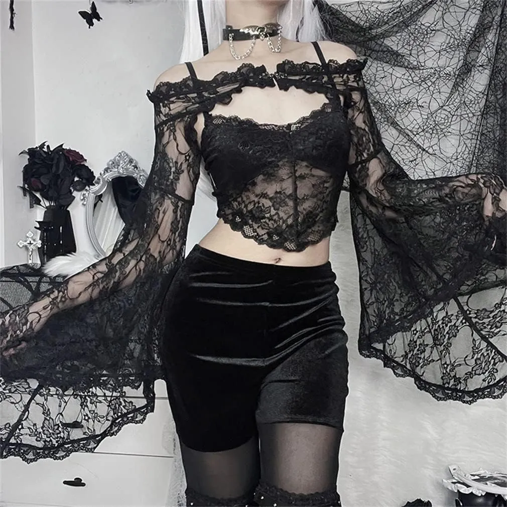 Goth Lace Shrug Fashion Trendy Crop Top Shrugs for Women