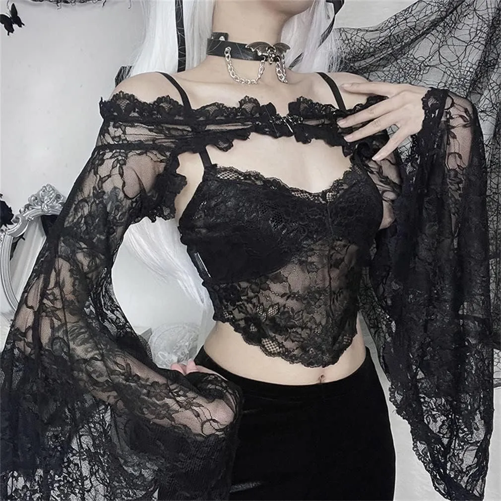 Goth Lace Shrug Fashion Trendy Crop Top Shrugs for Women