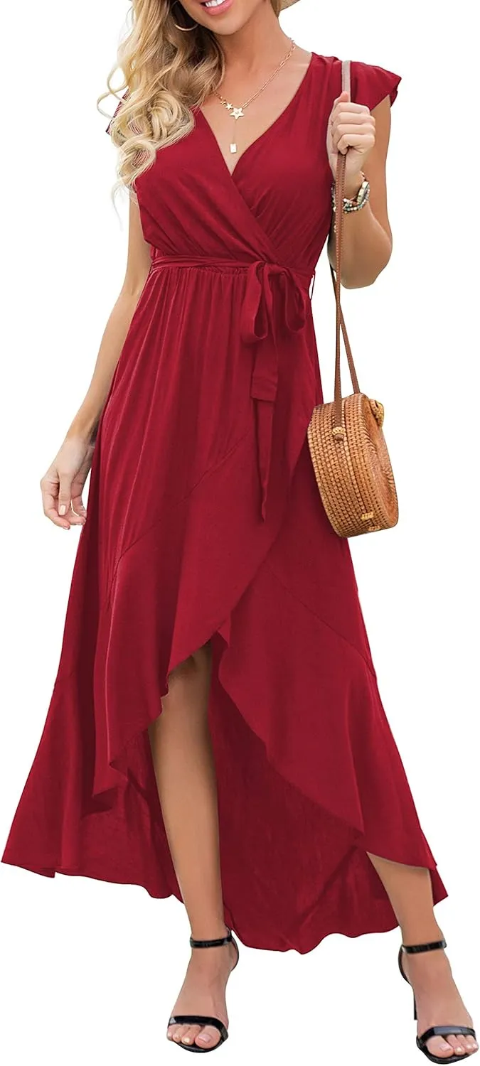 GRECERELLE 2025 Women's Spring Summer Boho Floral Print V-Neck Faux Wrap Maxi Dress for Wedding Guest, Graduation, Party