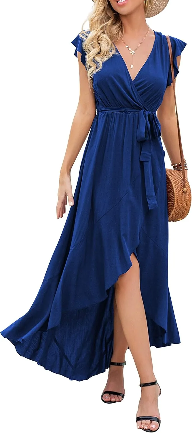 GRECERELLE 2025 Women's Spring Summer Boho Floral Print V-Neck Faux Wrap Maxi Dress for Wedding Guest, Graduation, Party