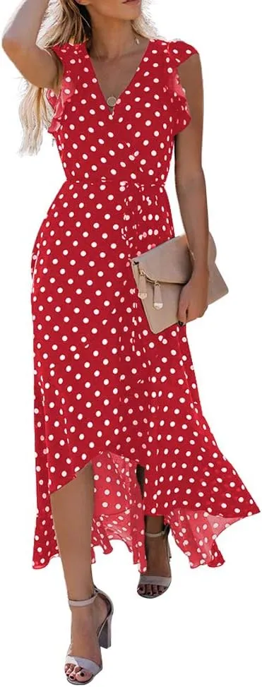 GRECERELLE 2025 Women's Spring Summer Boho Floral Print V-Neck Faux Wrap Maxi Dress for Wedding Guest, Graduation, Party
