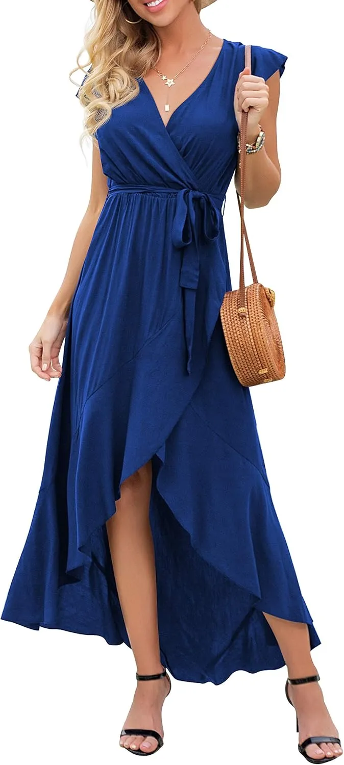 GRECERELLE 2025 Women's Spring Summer Boho Floral Print V-Neck Faux Wrap Maxi Dress for Wedding Guest, Graduation, Party