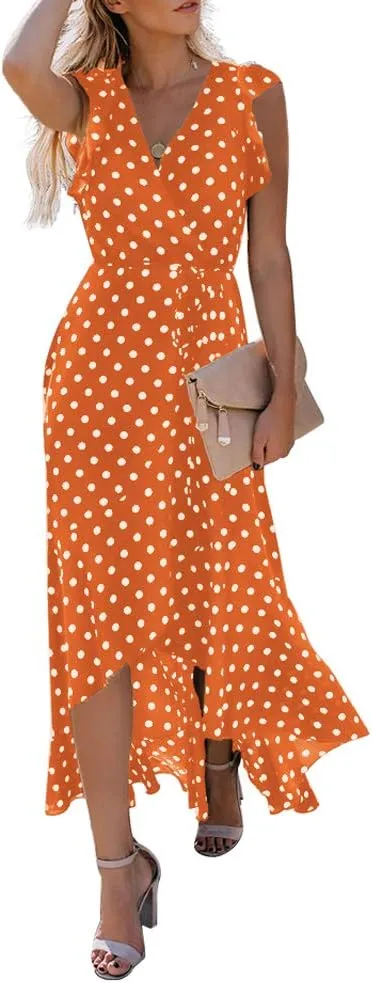 GRECERELLE 2025 Women's Spring Summer Boho Floral Print V-Neck Faux Wrap Maxi Dress for Wedding Guest, Graduation, Party