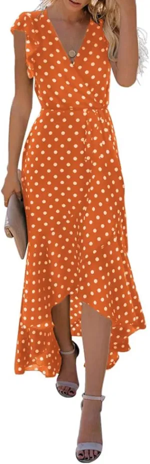 GRECERELLE 2025 Women's Spring Summer Boho Floral Print V-Neck Faux Wrap Maxi Dress for Wedding Guest, Graduation, Party