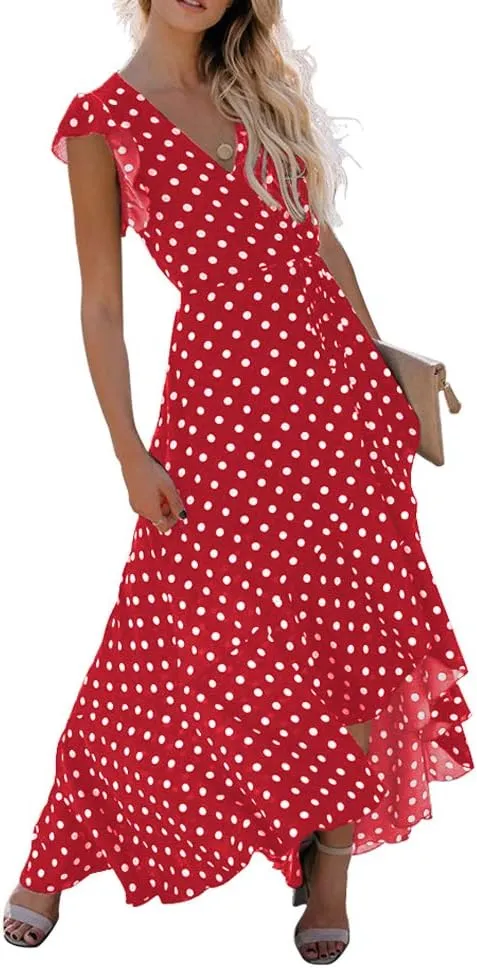 GRECERELLE 2025 Women's Spring Summer Boho Floral Print V-Neck Faux Wrap Maxi Dress for Wedding Guest, Graduation, Party