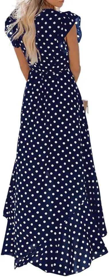 GRECERELLE 2025 Women's Spring Summer Boho Floral Print V-Neck Faux Wrap Maxi Dress for Wedding Guest, Graduation, Party