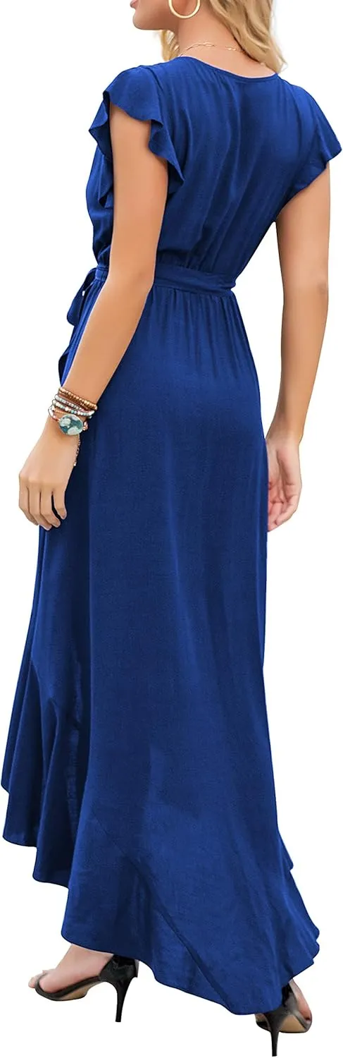 GRECERELLE 2025 Women's Spring Summer Boho Floral Print V-Neck Faux Wrap Maxi Dress for Wedding Guest, Graduation, Party