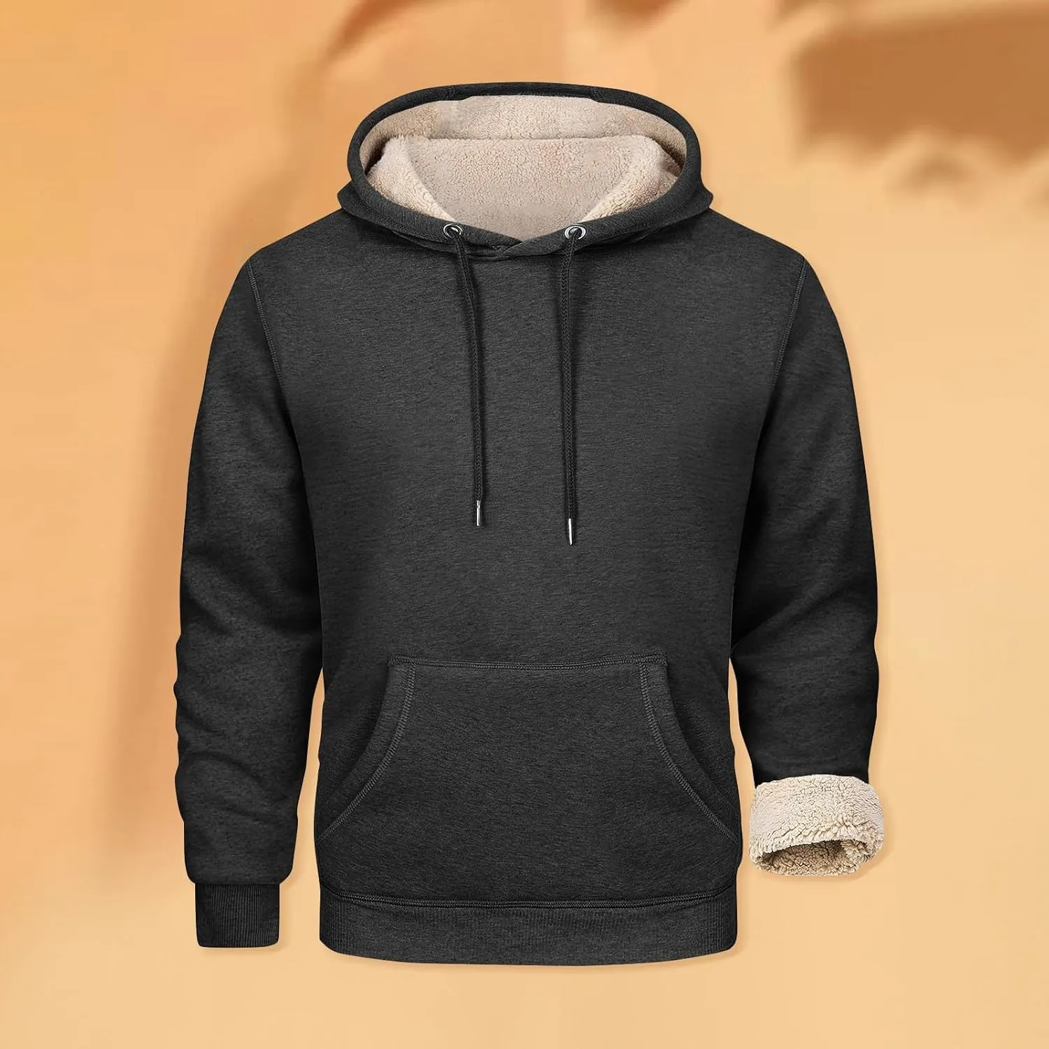 Heavy Hoodies for Men Sherpa Fleece Lined Thermal Pullover Sweatshirt Heavyweight Hooded Coat Warm Sweater w/Pockets