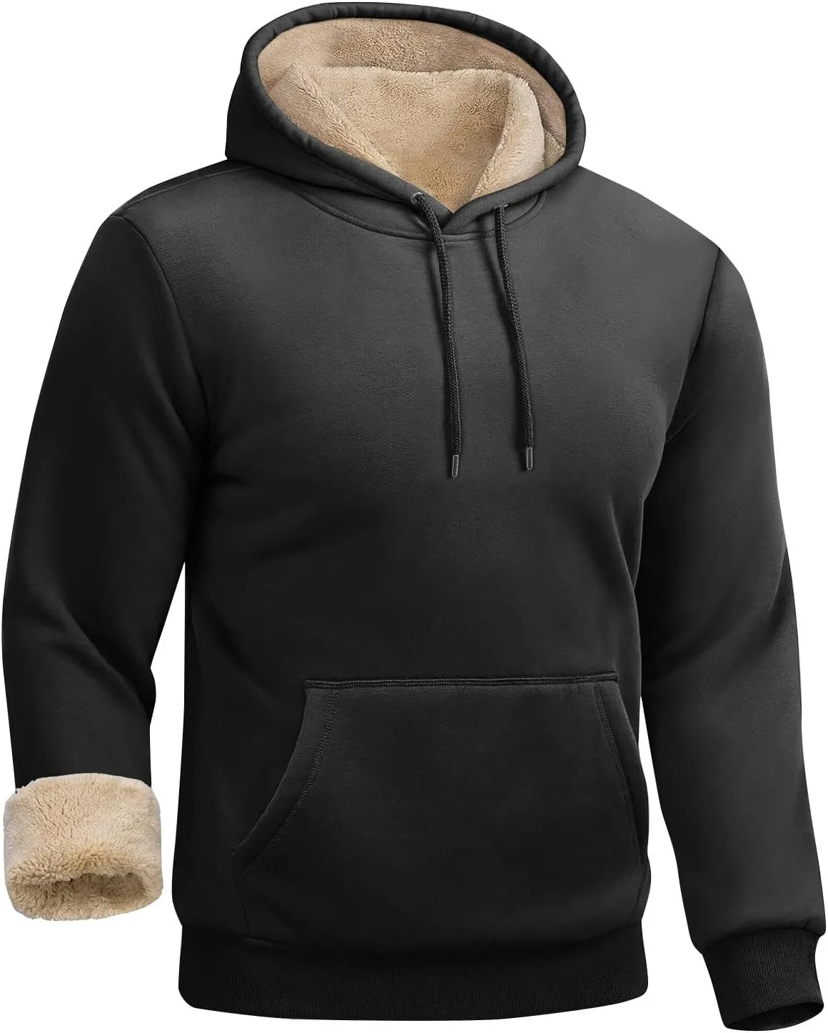 Heavy Hoodies for Men Sherpa Fleece Lined Thermal Pullover Sweatshirt Heavyweight Hooded Coat Warm Sweater w/Pockets