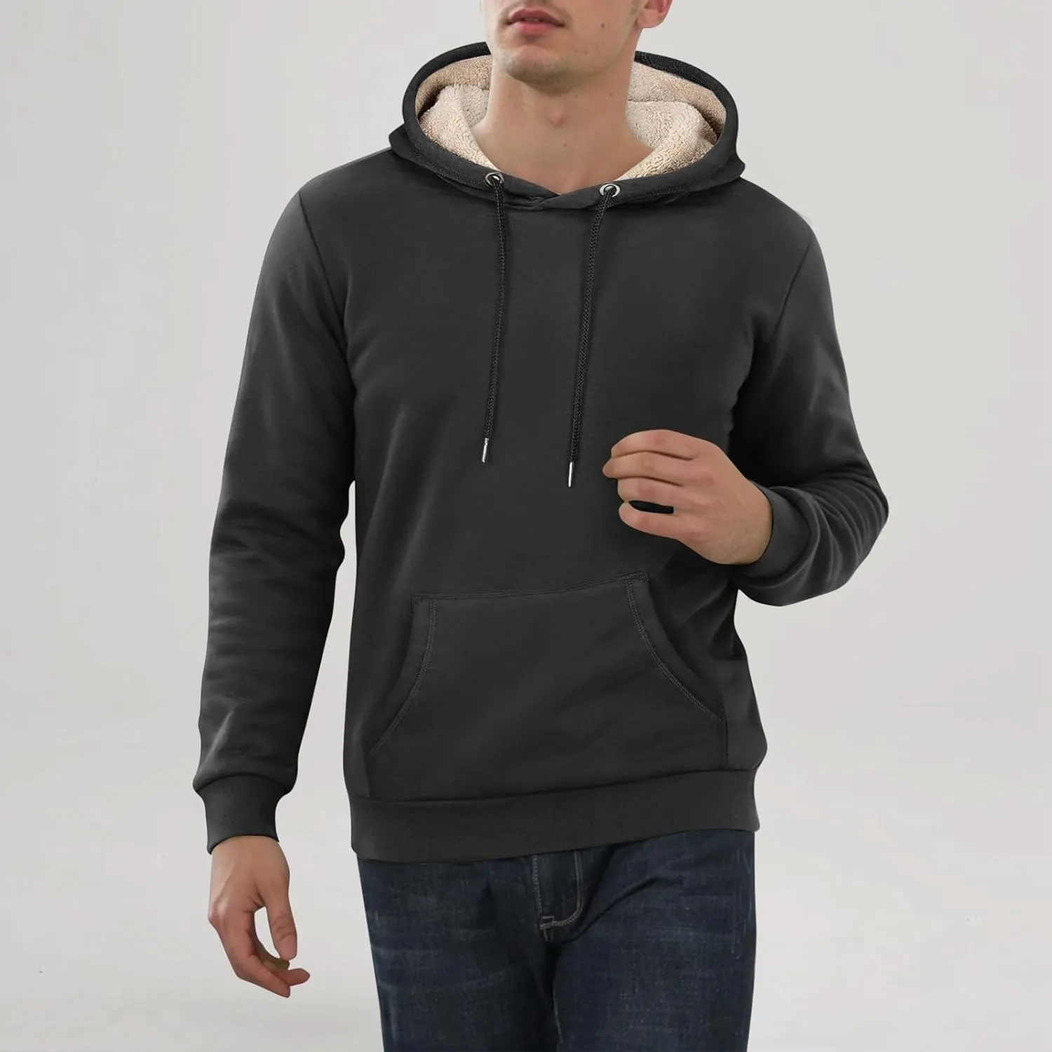 Heavy Hoodies for Men Sherpa Fleece Lined Thermal Pullover Sweatshirt Heavyweight Hooded Coat Warm Sweater w/Pockets