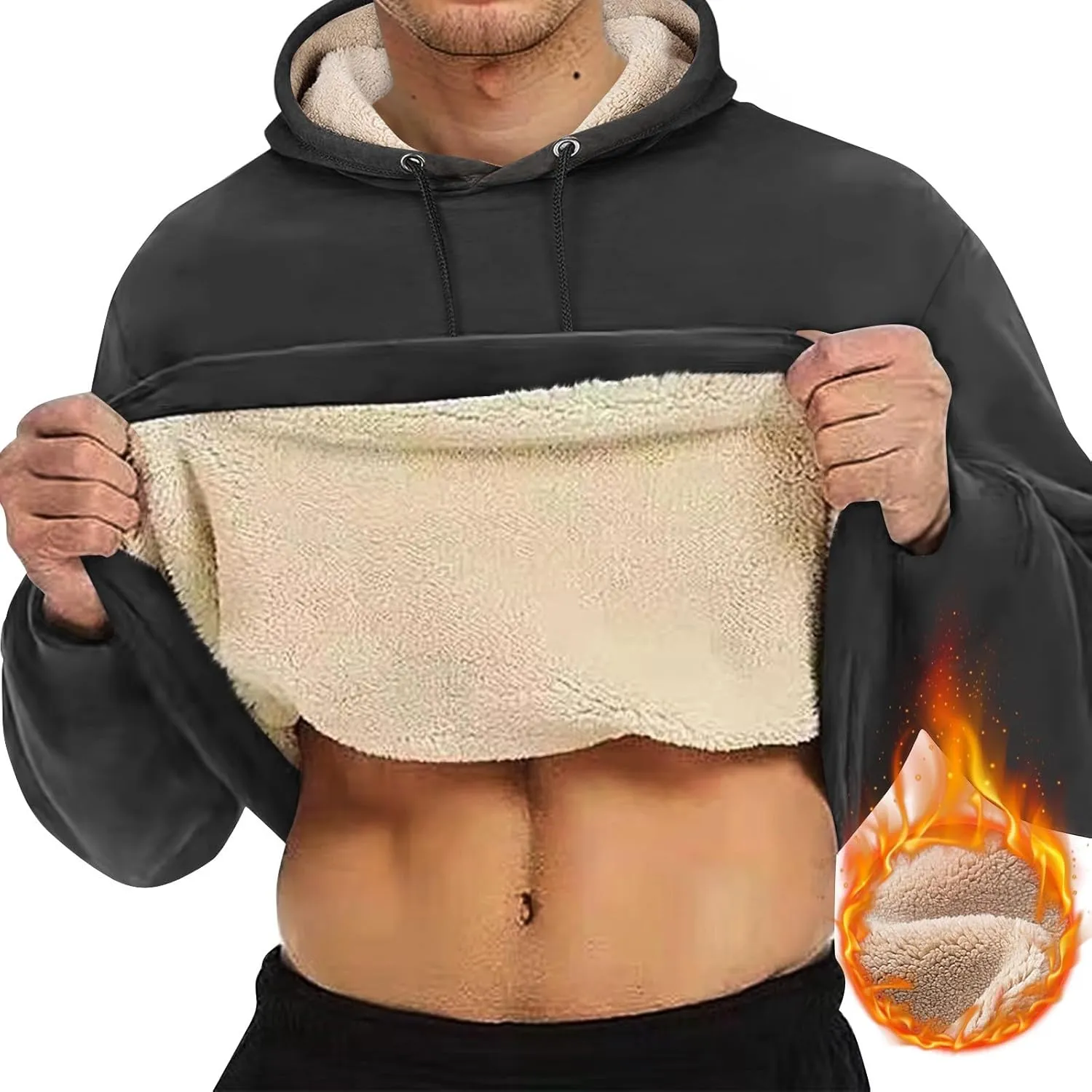 Heavy Hoodies for Men Sherpa Fleece Lined Thermal Pullover Sweatshirt Heavyweight Hooded Coat Warm Sweater w/Pockets
