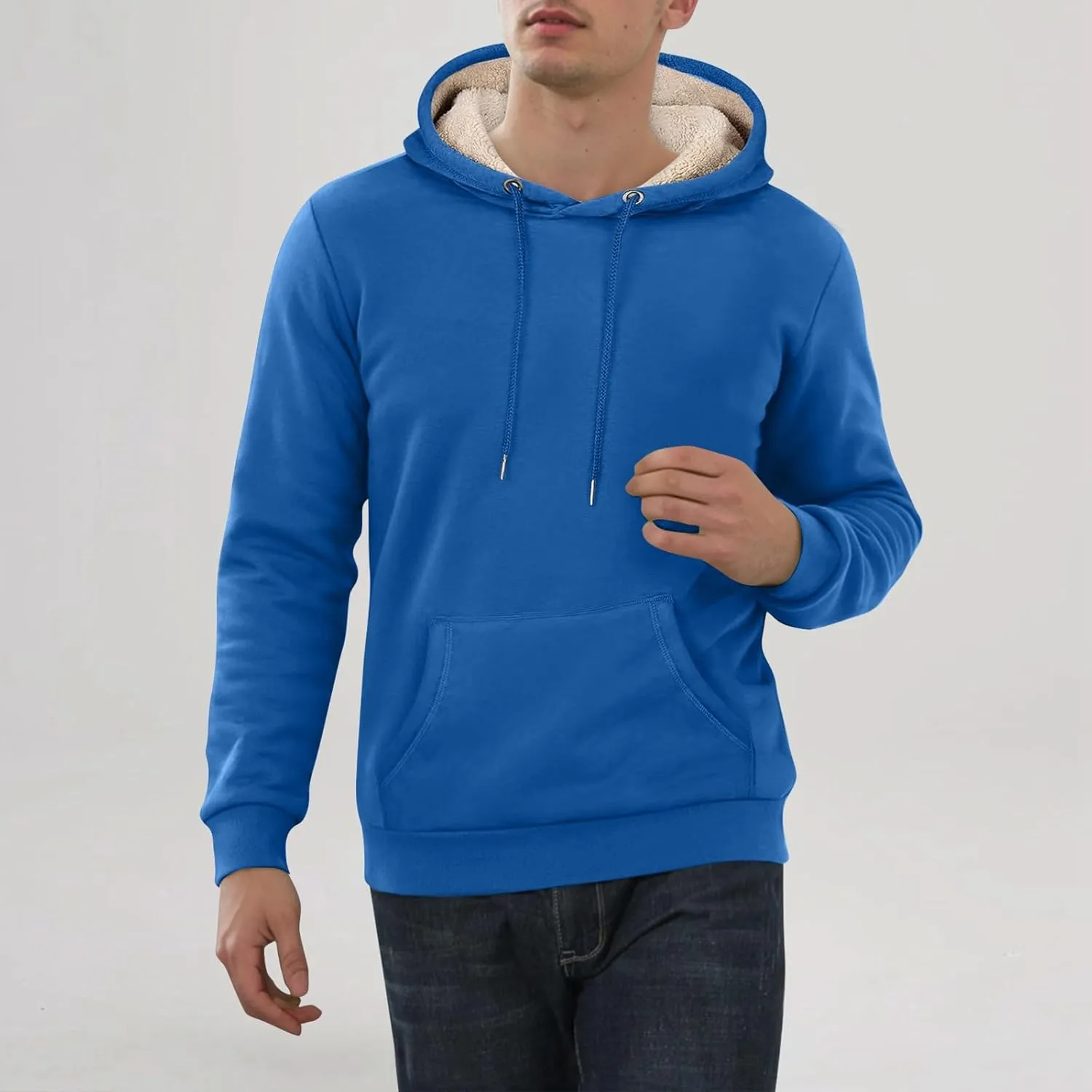 Heavy Hoodies for Men Sherpa Fleece Lined Thermal Pullover Sweatshirt Heavyweight Hooded Coat Warm Sweater w/Pockets