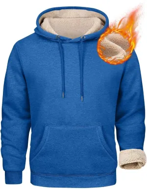 Heavy Hoodies for Men Sherpa Fleece Lined Thermal Pullover Sweatshirt Heavyweight Hooded Coat Warm Sweater w/Pockets