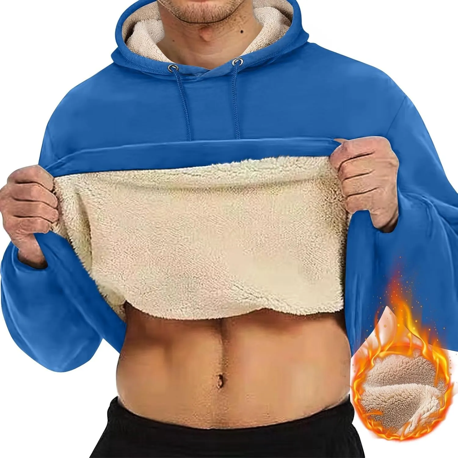 Heavy Hoodies for Men Sherpa Fleece Lined Thermal Pullover Sweatshirt Heavyweight Hooded Coat Warm Sweater w/Pockets