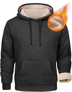 Heavy Hoodies for Men Sherpa Fleece Lined Thermal Pullover Sweatshirt Heavyweight Hooded Coat Warm Sweater w/Pockets