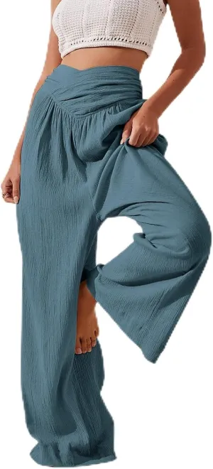 High Waist Baggy Cargo Linen Pants Women Pocket Fashion Casual Straight Wide Leg Y2K Cargo Pants Baggy Pant Plus Size