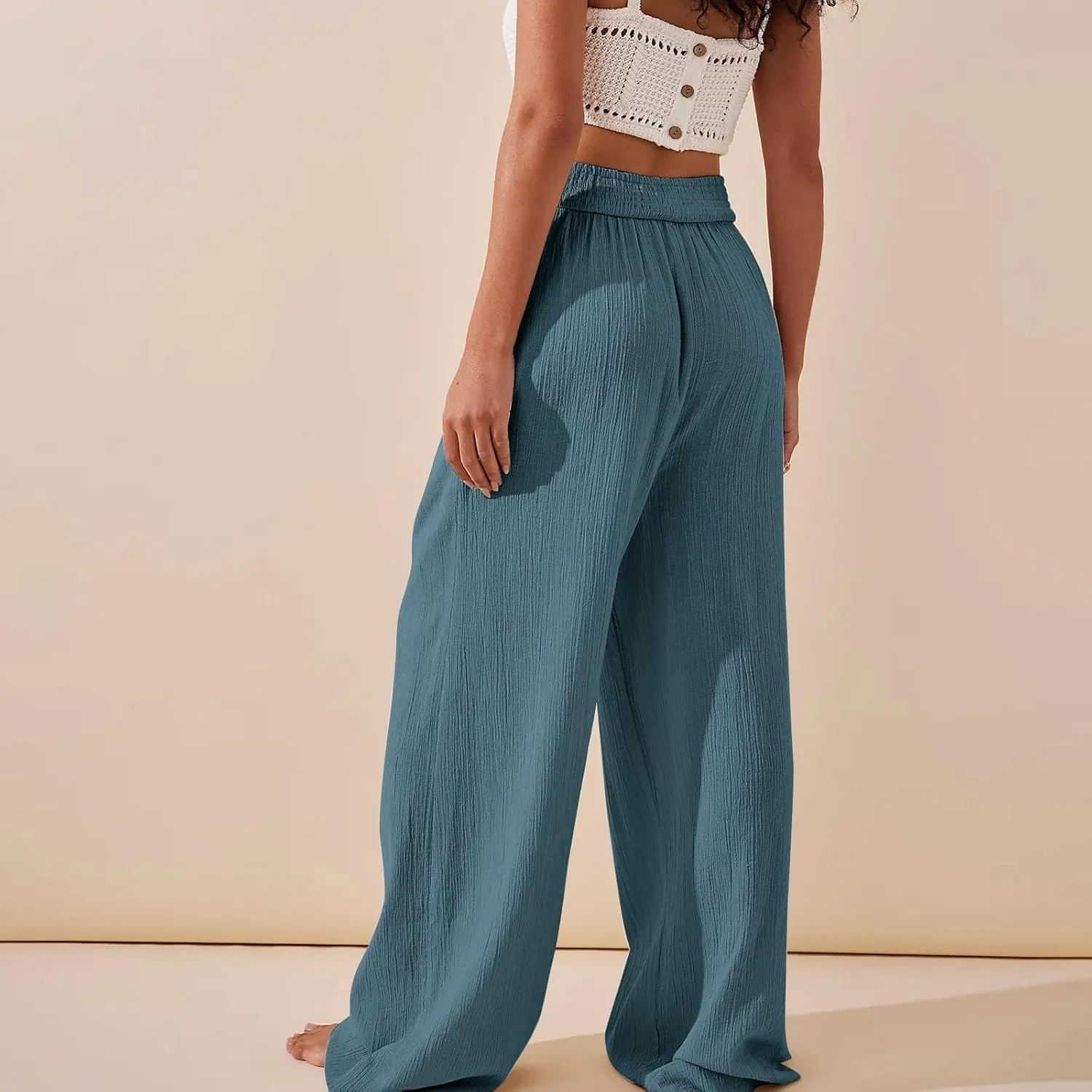 High Waist Baggy Cargo Linen Pants Women Pocket Fashion Casual Straight Wide Leg Y2K Cargo Pants Baggy Pant Plus Size