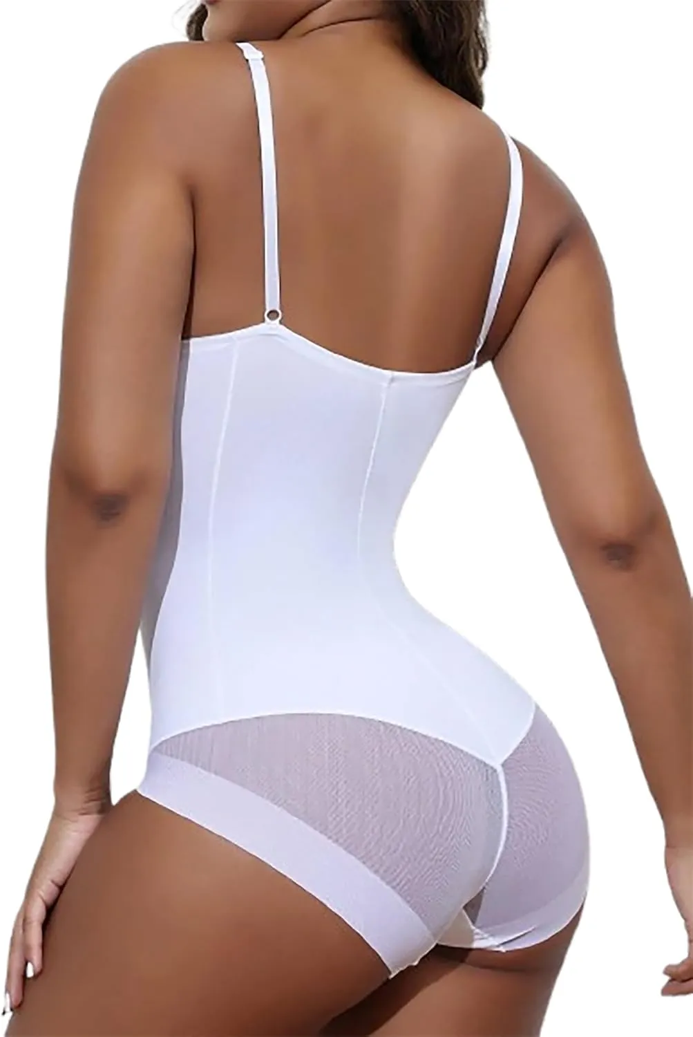 Hilinker Women's V Neck Spaghetti Strap Bodysuit Sexy Sleeveless Camisole Bustier Top