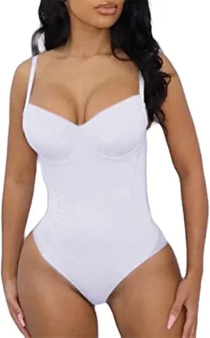Hilinker Women's V Neck Spaghetti Strap Bodysuit Sexy Sleeveless Camisole Bustier Top