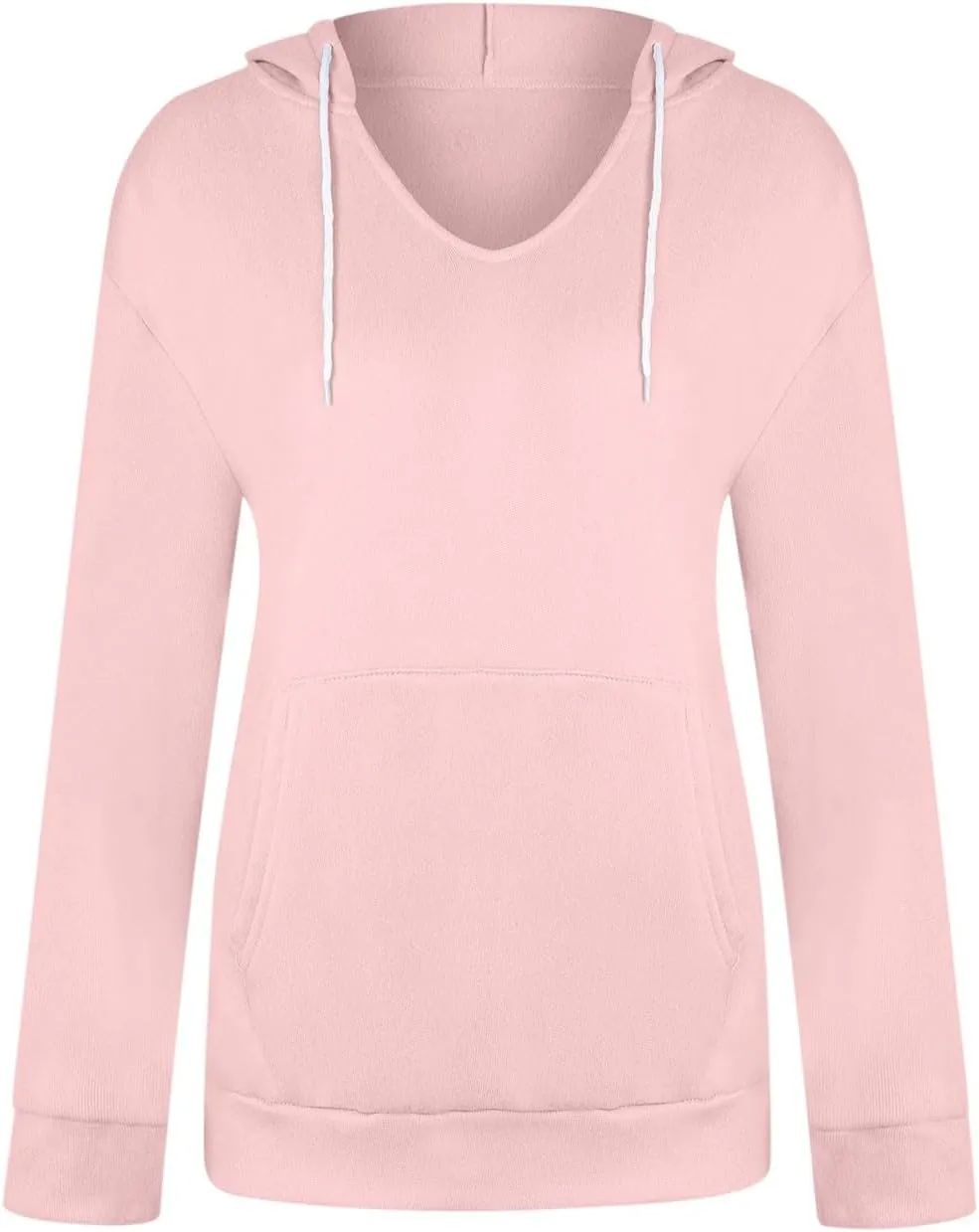 Hoodies For Women Casual Solid Color Long Sleeve v Neck Hooded Sweatshirt Loose Comfy Fall Fashion Pullover Tops 2024