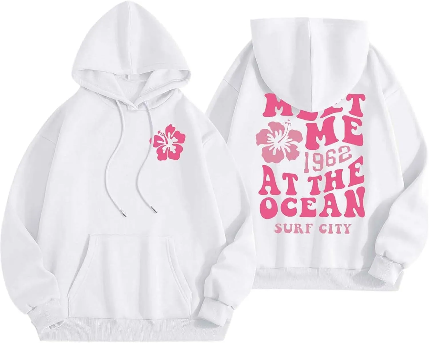 hoodies for women,Preppy Casual Letter Floral Print Sweatshirt Drawstring Oversized Graphic Pullover Cute Hoodies