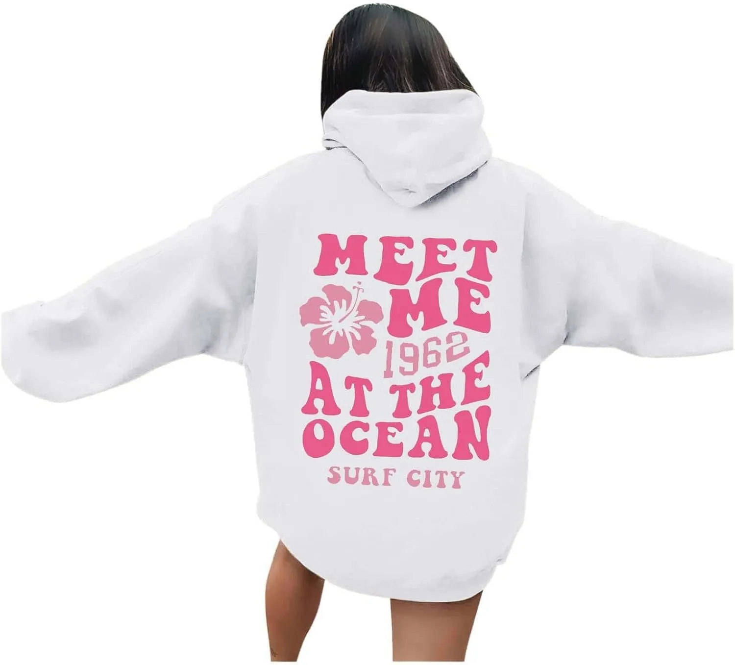 hoodies for women,Preppy Casual Letter Floral Print Sweatshirt Drawstring Oversized Graphic Pullover Cute Hoodies