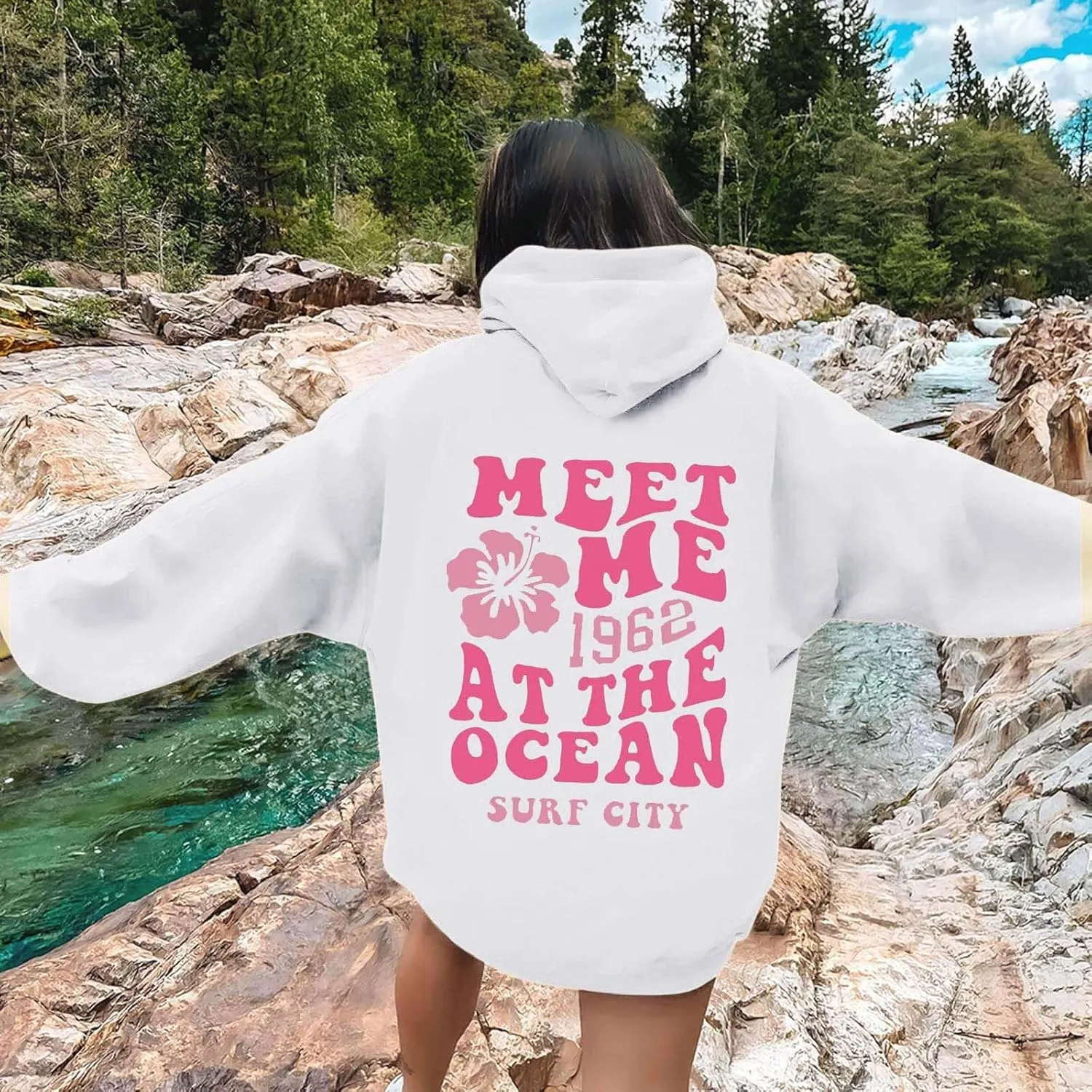hoodies for women,Preppy Casual Letter Floral Print Sweatshirt Drawstring Oversized Graphic Pullover Cute Hoodies