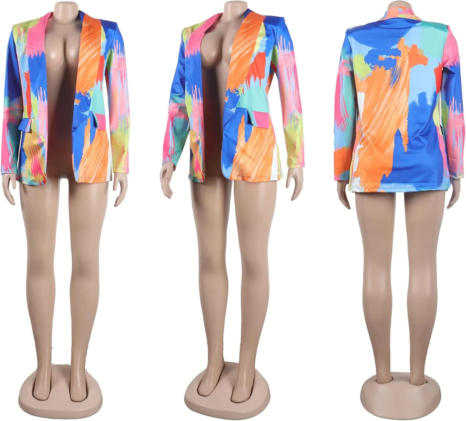 HuiSiFang Women's Printed Blazer Jacket Long Sleeve Open Front Casual Multicolor Print Top