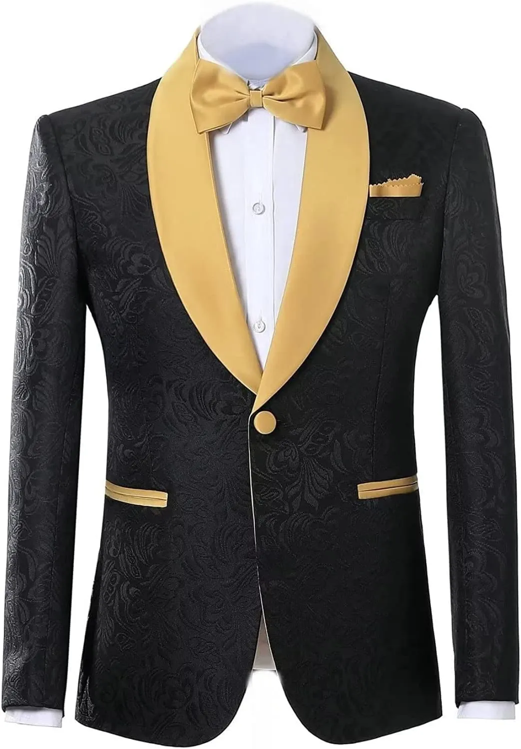 Jacquard Groom Tuxedos Groomsmen One Button Gold Shawl Lapel Formal Best Man Blazer Pant Men Wedding Suits
