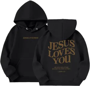 Jesus Loves You Girls Oversized Hoodies Drop Shoulder Letter Print Preppy Sweatshirt Sweatshirt Tops with Pockets