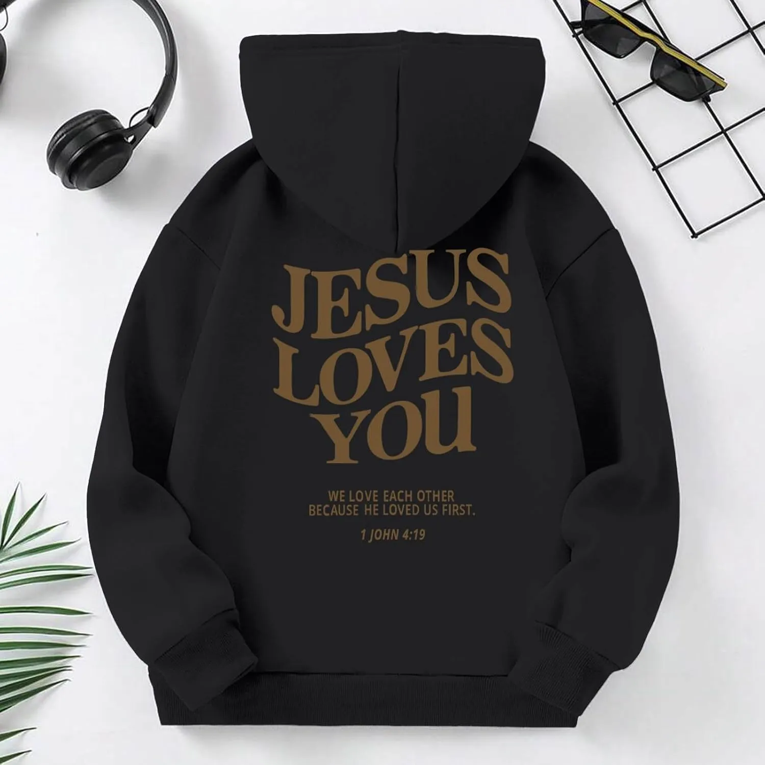 Jesus Loves You Girls Oversized Hoodies Drop Shoulder Letter Print Preppy Sweatshirt Sweatshirt Tops with Pockets