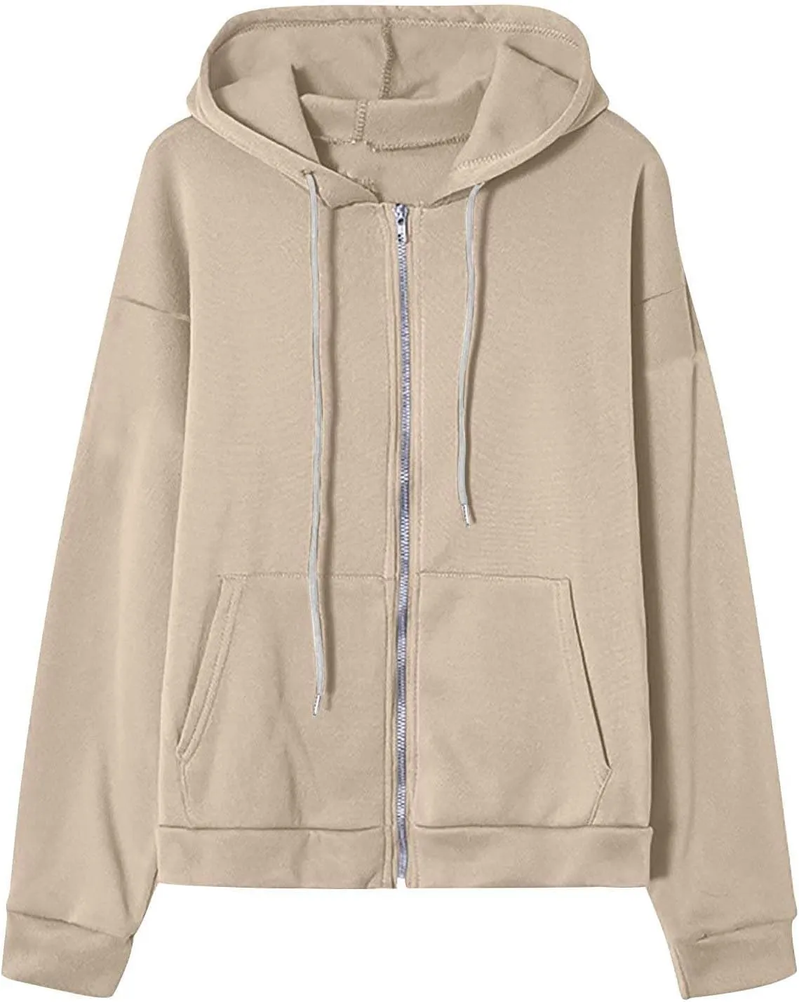 JJHAEVDY Zip Up Hoodie Women Solid Drawstring Sweatshirts Fall Outwear Jacket Hooded Coat Sports Activewear Pocket