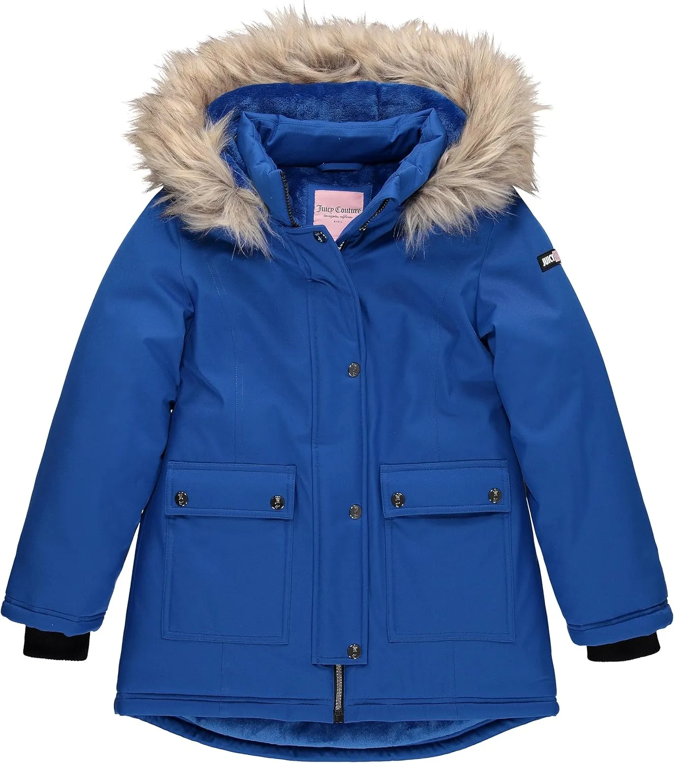 Juicy Couture Girls Coat, Faux Fur Hooded Winter Jacket, Warm Padded Parka Hoodie, Kids Heavyweight Winter Coat