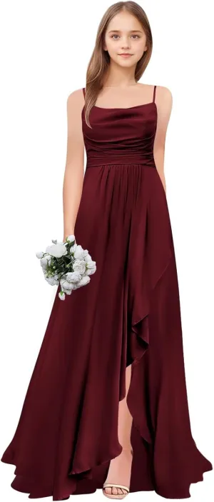 Junior Bridesmaid Dresses Long Chiffon Ruffle A Line Flower Girl Formal Dress for Wedding