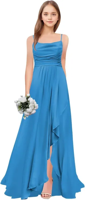 Junior Bridesmaid Dresses Long Chiffon Ruffle A Line Flower Girl Formal Dress for Wedding
