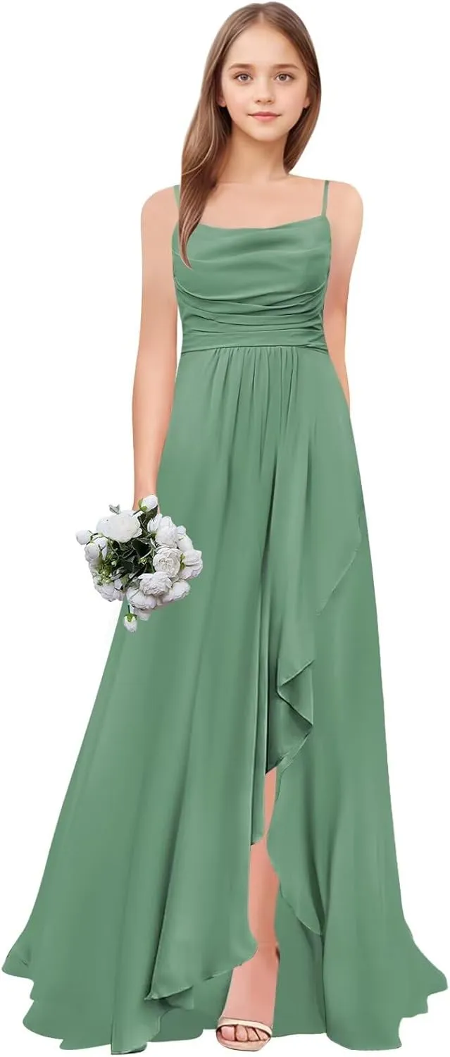Junior Bridesmaid Dresses Long Chiffon Ruffle A Line Flower Girl Formal Dress for Wedding
