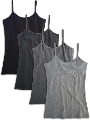 Kalon Women's 4-Pack Shelf Bra Tank Top Camisole Classic Spaghetti Strap