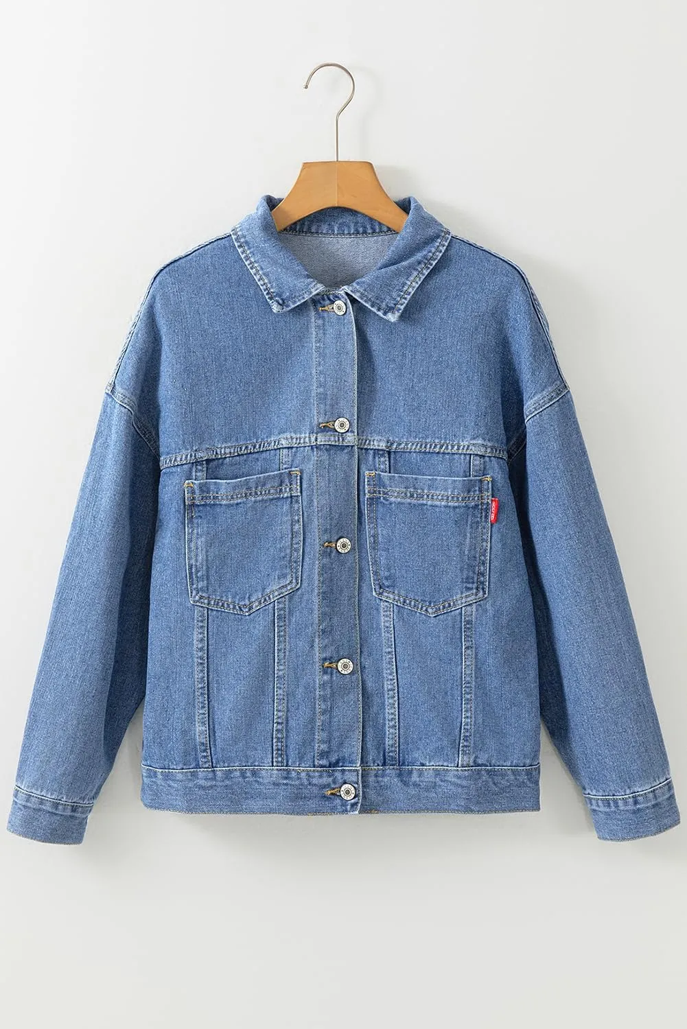 KevaMolly Womens Denim Jacket Long Sleeve Washed Oversize Pocketed Denim Jacket Pocket Casual Daily Coat