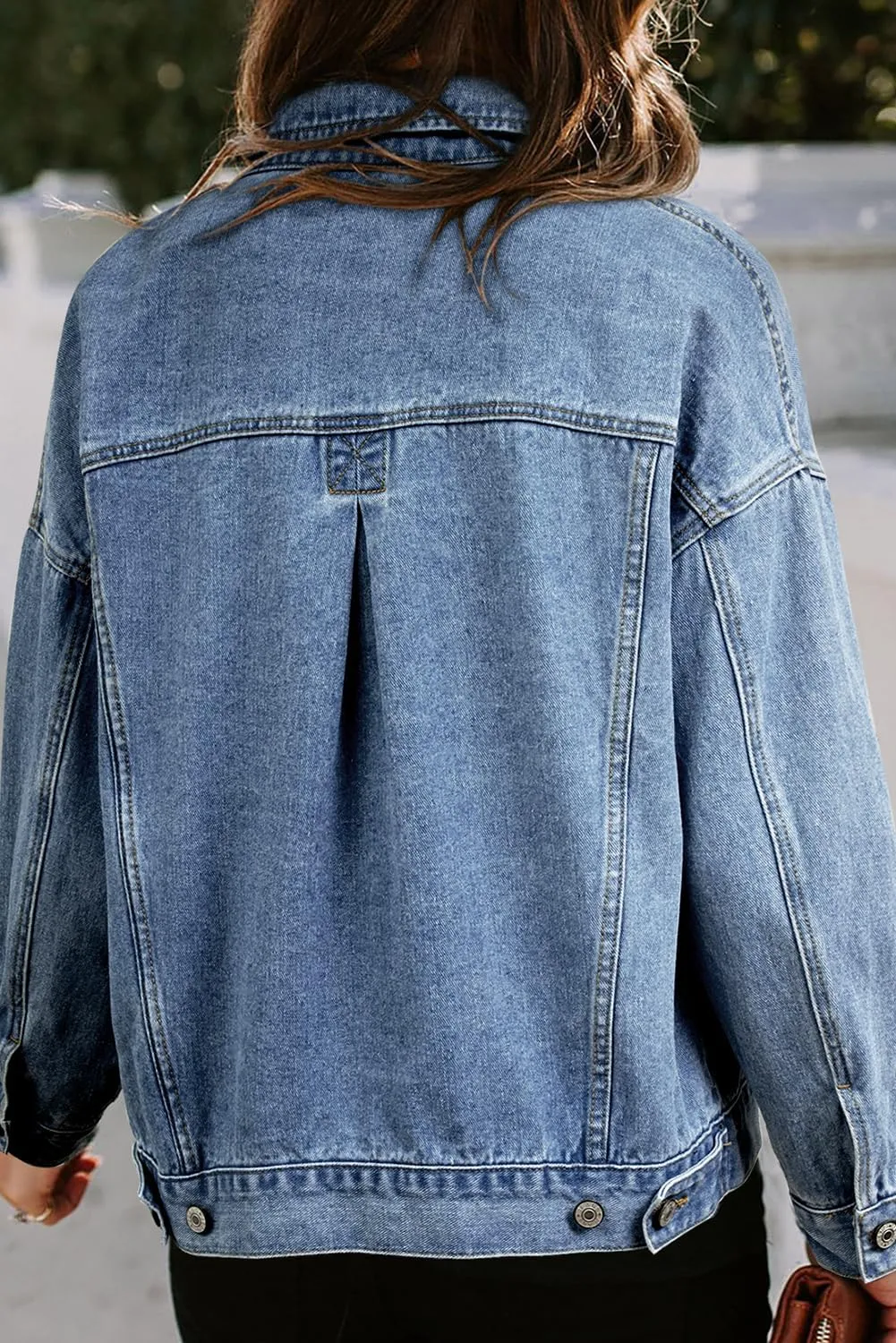 KevaMolly Womens Denim Jacket Long Sleeve Washed Oversize Pocketed Denim Jacket Pocket Casual Daily Coat