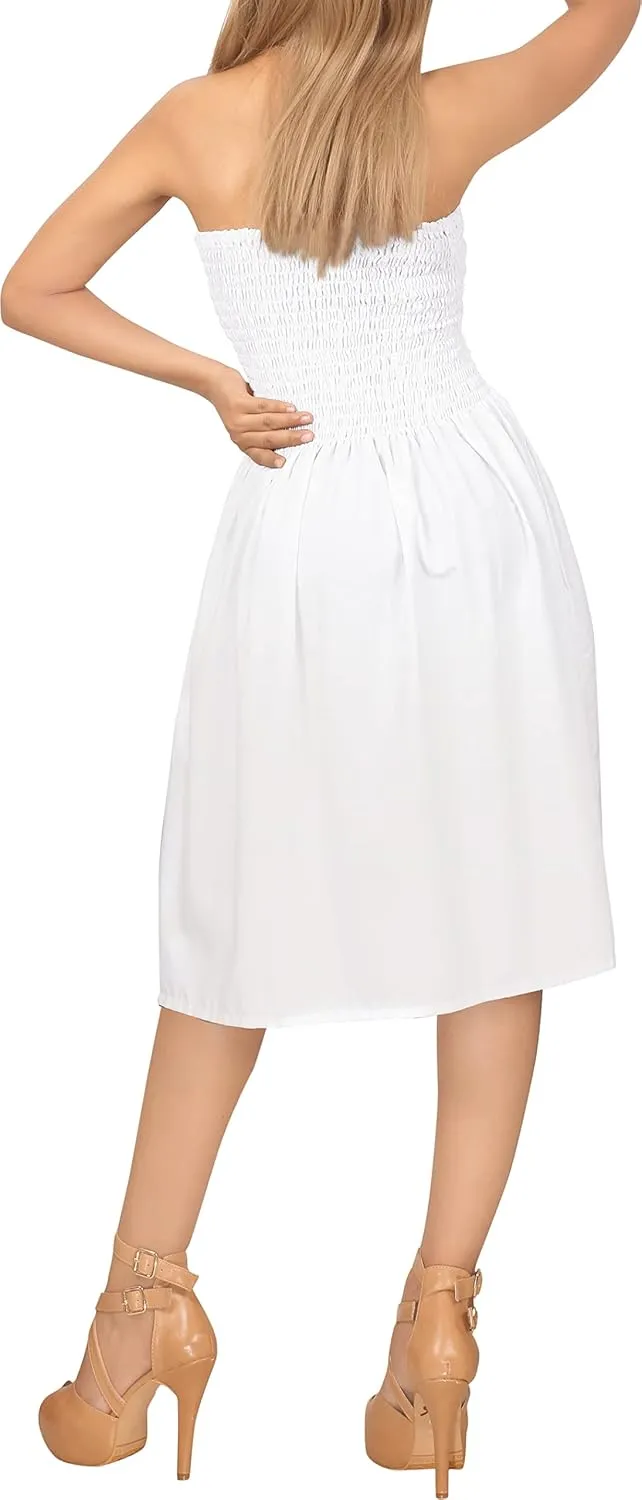 LA LEELA Women's Beach Summer Casual Smocked Mini Tube Top Strapless Dresses