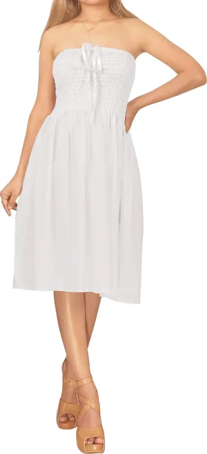 LA LEELA Women's Beach Summer Casual Smocked Mini Tube Top Strapless Dresses