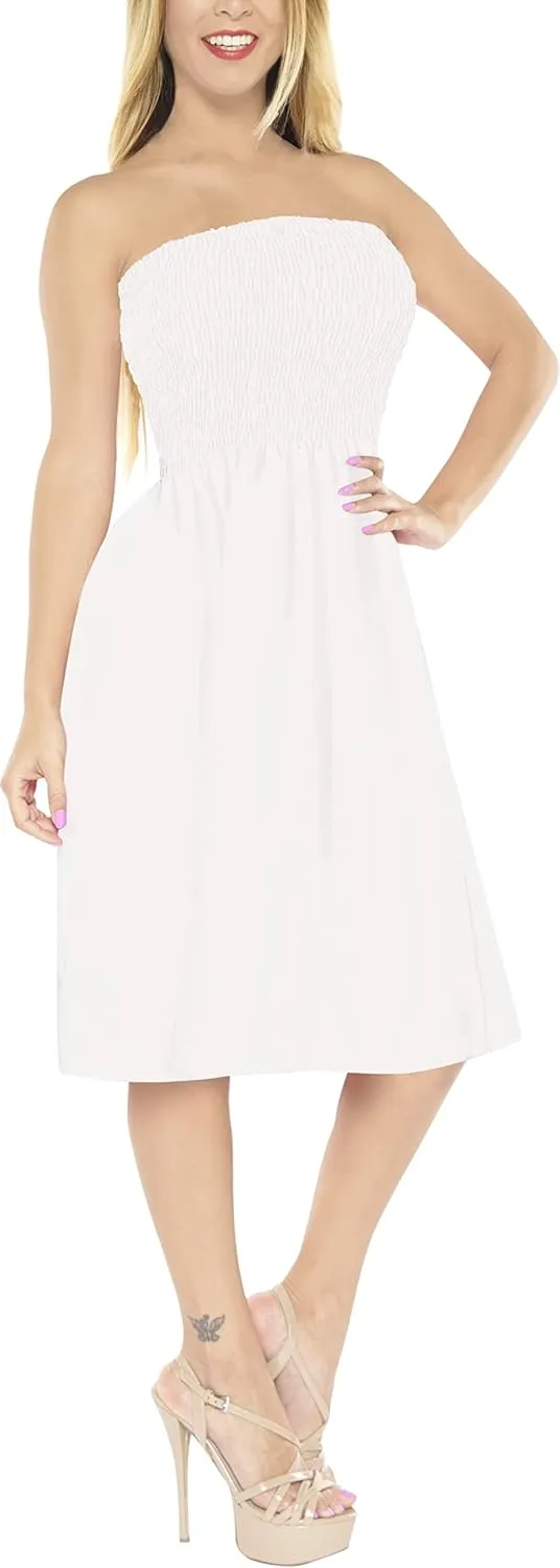 LA LEELA Women's Beach Summer Casual Smocked Mini Tube Top Strapless Dresses