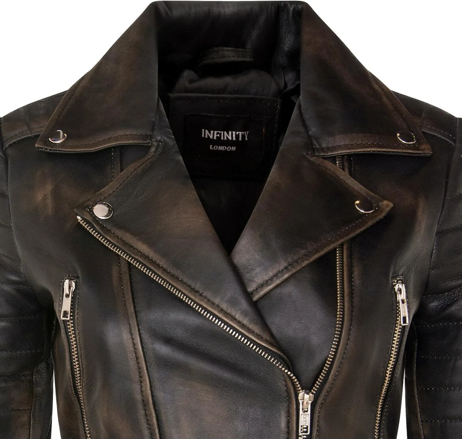Ladies Cropped Jacket Short Body Gothic Top Chic Biker REAL LEATHER Jacket