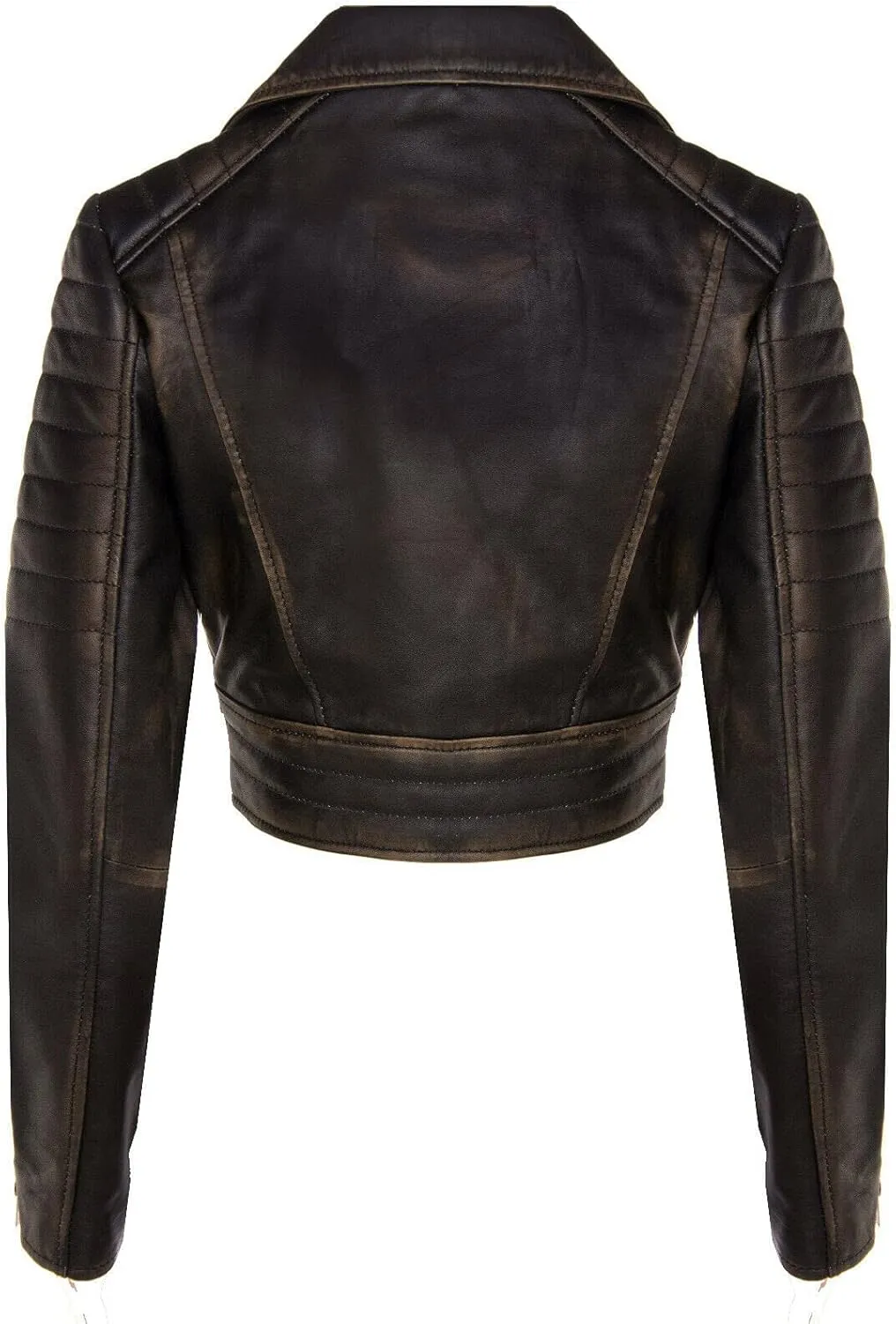 Ladies Cropped Jacket Short Body Gothic Top Chic Biker REAL LEATHER Jacket